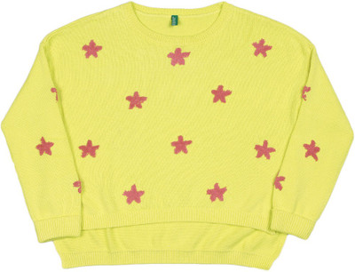 

United Colors of Benetton. Self Design Round Neck Casual Girls Yellow Sweater, 901