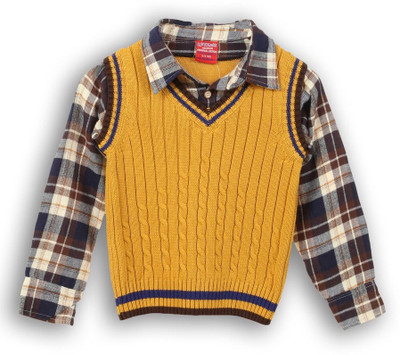 

Lilliput Self Design V-neck Casual Boys Yellow Sweater
