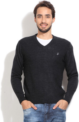

John Players Self Design V-neck Casual Men Grey Sweater, 2b5