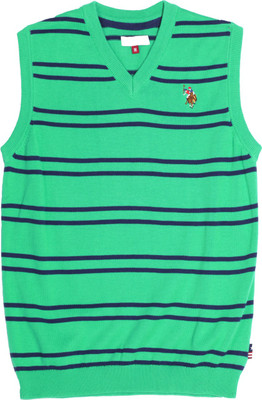 

U S Polo Kids Striped V-neck Casual Boys Dark Blue, Green Sweater, Me. green
