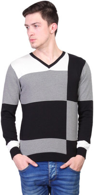 

Kalt Striped V-neck Casual Men Black, White Sweater