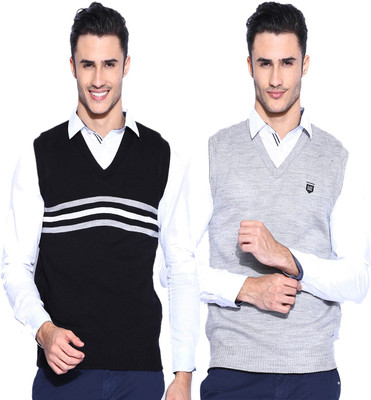 

Sports 52 Wear Striped V-neck Casual Men Reversible Black, Grey Sweater