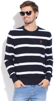 

U.S. Polo Assn Striped Round Neck Casual Men Dark Blue, White Sweater, Navy