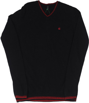 

United Colors of Benetton. Solid V-neck Casual Boys Black Sweater, 100
