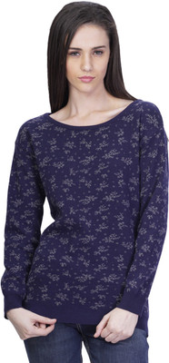 

Kalt Self Design Round Neck Casual Women Blue Sweater, Grey;navy