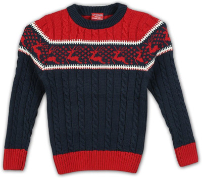 

Lilliput Self Design Round Neck Casual Boys Blue Sweater