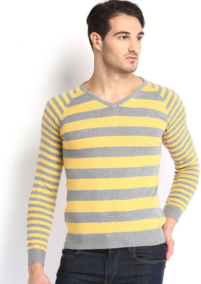 

Sports 52 Wear Solid V-neck Casual Men Yellow Sweater
