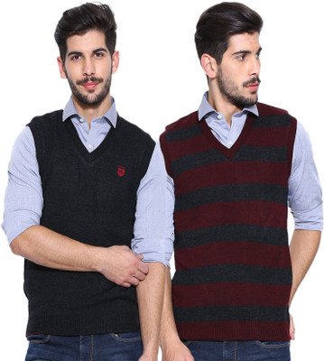 

Sports 52 Wear Striped V-neck Casual Men Reversible Grey Sweater
