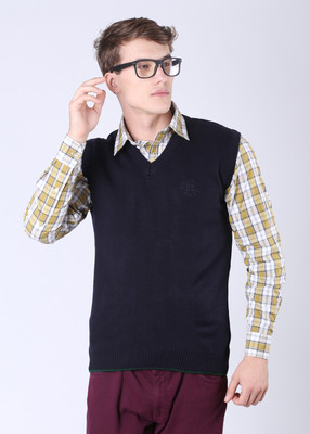

Sports 52 Wear Solid V-neck Casual Men Blue Sweater