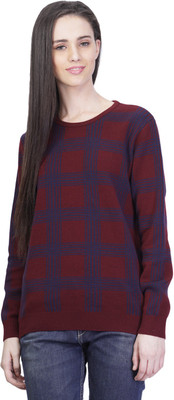 

Kalt Self Design Round Neck Casual Women Multicolor Sweater, Maroon;navy
