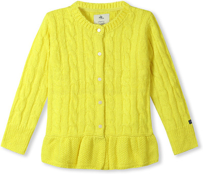

Cherry Crumble California Solid Round Neck Casual Girls Yellow Sweater