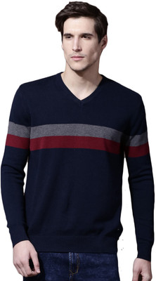 Roadster Solid V Neck Casual Men Dark Blue Sweater