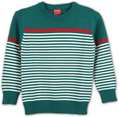 

Lilliput Striped Round Neck Casual Boys Green Sweater