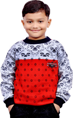 AD & AV Printed, Self Design Round Neck Casual Boys Red Sweater