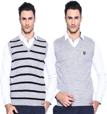 

Sports 52 Wear Striped V-neck Casual Men Reversible Grey Sweater