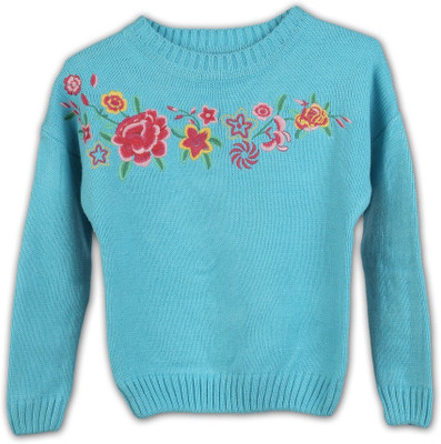 

Lilliput Embroidered Round Neck Girls Blue Sweater