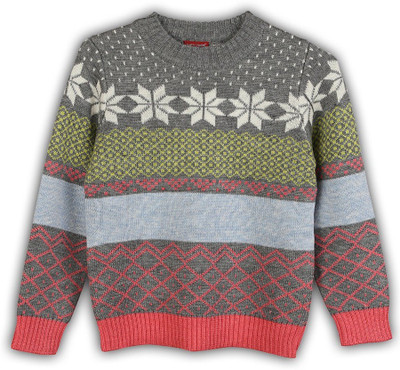 

Lilliput Self Design Round Neck Casual Girls Multicolor Sweater