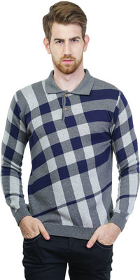 

Kalt Self Design V-neck Casual Men Multicolor Sweater, Medium grey melange