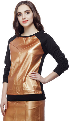 

August Street Solid Round Neck Party Women Black Sweater, Copper