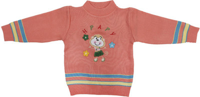 Baby Boo Embroidered Round Neck Formal Baby Boys & Baby Girls Red, Pink Sweater, Peach