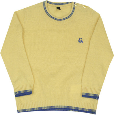

United Colors of Benetton. Solid Round Neck Casual Boys Yellow Sweater, 10f