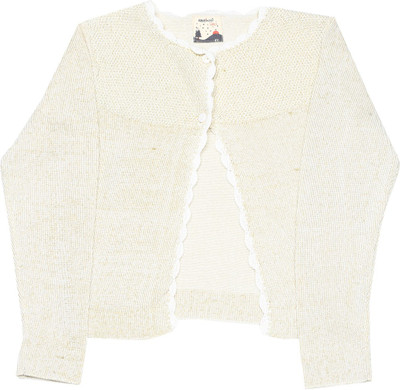 

NautiNati Solid Round Neck Casual Girls Beige sweater, Off white