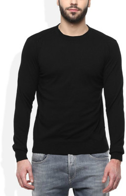Amco Crafts Solid Round Neck Men Black Sweater