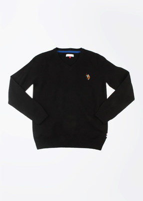

U.S. Polo Assn Solid V-neck Casual Girls Black Sweater