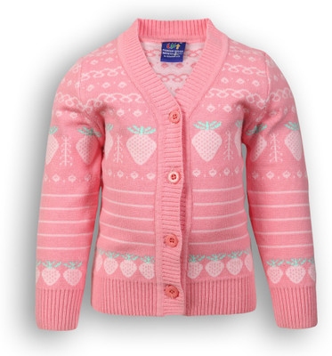 

Lilliput Self Design V-neck Casual Girls Multicolor Sweater, Pink