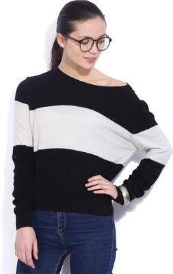 

United Colors of Benetton Self Design Round Neck Casual Women Black, White Sweater, 902
