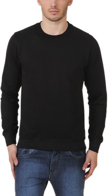 Super Weston Solid Round Neck Men Black Sweater