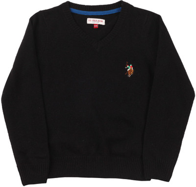 

US Polo Kids Solid V-neck Casual Boys Black Sweater