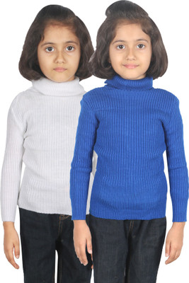 

Gungun Fashion Woven Turtle Neck Casual Baby Girls White, Blue Sweater