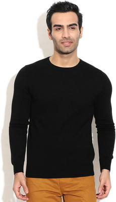 Amco Crafts Solid Round Neck Formal Men Black Sweater