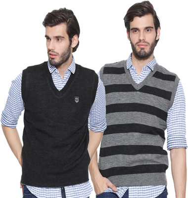 

Sports 52 Wear Striped V-neck Casual Men Reversible Grey Sweater