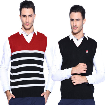 

Sports 52 Wear Striped V-neck Casual Men Reversible Red Sweater