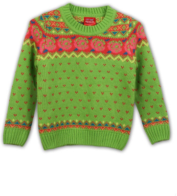 

Lilliput Self Design Round Neck Casual Girls Green Sweater