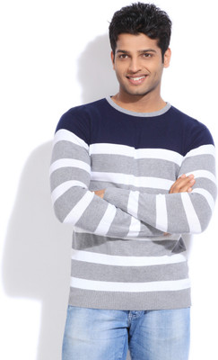 

Sports 52 Wear Striped Casual Men Grey Sweater, Navy-