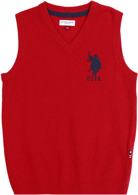 

U S Polo Kids Solid V-neck Casual Boys Red Sweater, Me. red