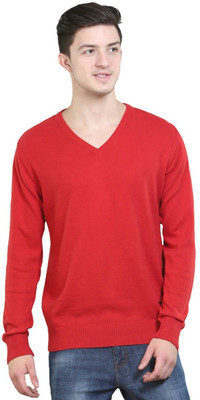 Super Weston Solid V Neck Men Red Sweater