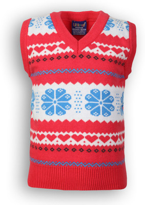 

Lilliput Self Design V-neck Casual Girls Multicolor Sweater, Red