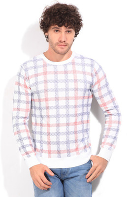 United Colors of Benetton Checkered Round Neck Casual Men Red, White, Blue Sweater