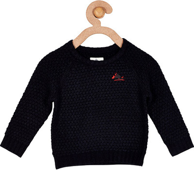 

Cherry Crumble California Solid Round Neck Casual Girls Black Sweater