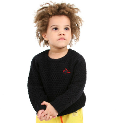 

Cherry Crumble California Solid Round Neck Casual Baby Boys Black Sweater