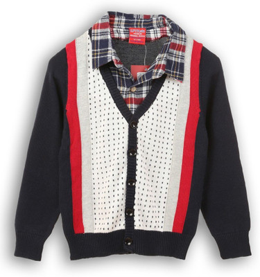 

Lilliput Self Design V-neck Casual Boys Blue Sweater