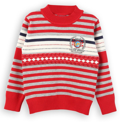 

Lilliput Striped Round Neck Casual Boys Red Sweater