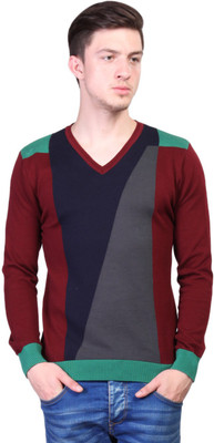 

Kalt Solid V-neck Casual Men Maroon Sweater, Maroon;multicolor