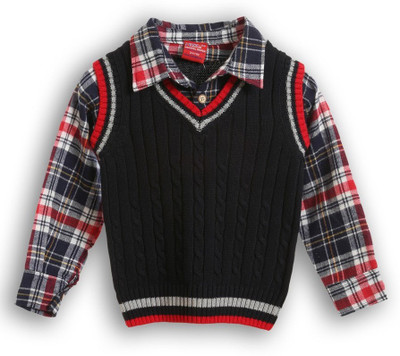 

Lilliput Self Design V-neck Casual Boys Blue Sweater