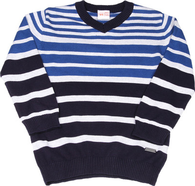 

FS Mini Klub Striped V-neck Casual Boys Blue Sweater, Bluestriper