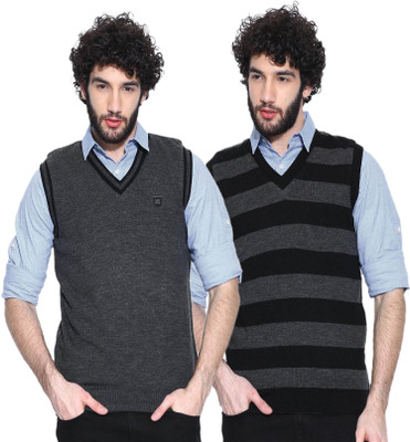 

Sports 52 Wear Striped V-neck Casual Men Reversible Grey Sweater